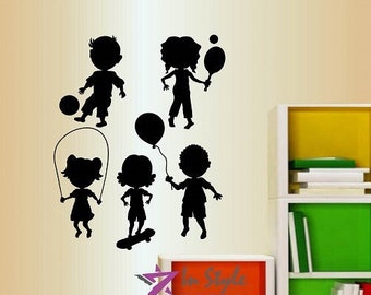 In-Style Decals Wall Vinyl Decal Home Decor Art Sticker Cute Little Kids Silhouettes Playing Dancing Nursery Play Children Room Design 2019