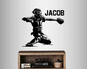 In-Style Decals Wall Vinyl Decal Home Decor Art Sticker Custom Name Boy Man Baseball Catcher Player Sports Teen Removable Mural Design 2432