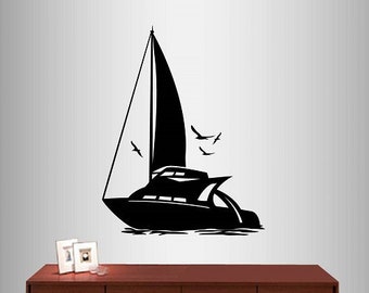 In-Style Decals Wall Vinyl Decal Home Decor Art Sticker Sailing Boat Sail Yacht Sailboat Sea Ocean Removable Stylish Mural Unique Design 268