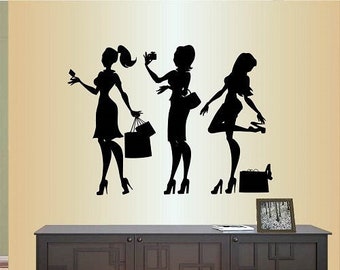 In-Style Decals Wall Vinyl Decal Home Decor Art Sticker Fashion Girls Women with Bags Shopping Boutique Style Removable Mural Design 631