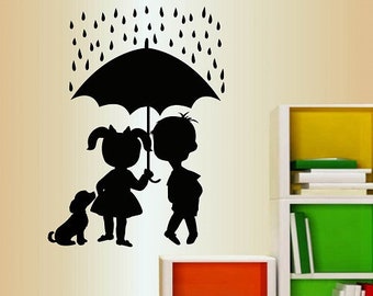 In-Style Decals Wall Vinyl Decal Home Decor Art Sticker Cute Kids Boy Girl Umbrella Dog Puppy Nursery Bedroom Play Room Stylish Design 175