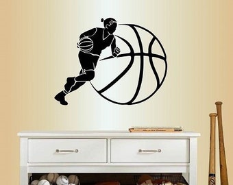 Naklejki ścienne w stylu In-Style Vinyl Decal Home Decor Art Sticker Basketball Player Girl Woman Sports Kids Teen Bedroom Removable Mural Design 282