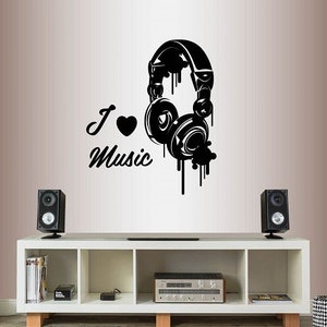 In-Style Abziehbilder Wand Vinyl Aufkleber Kunst Aufkleber Ich Liebe Musik Zitat Satz Kopfhörer Sound Musik Audio Shop Schlafzimmer Abnehmbare Wandbild Design 239