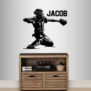 In-Style Decals Wall Vinyl Decal Home Decor Art Sticker Custom Name Boy Man Baseball Catcher Player Sports Teen Removable Mural Design 2432 image 1