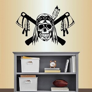 In-Style Decals Wall Vinyl Decal Art Sticker Scary Indian Skull Tomahawk Feathers Removable Mural Unique Design for Any Room 76