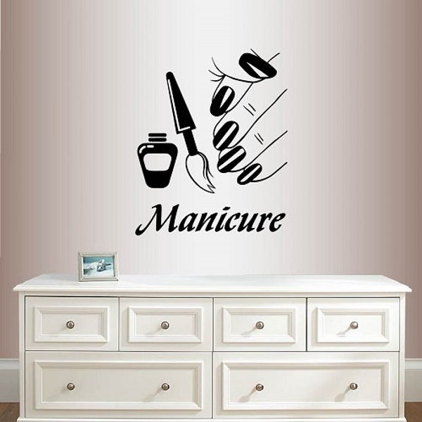 In-Style Decals Wall Vinyl Decal Home Decor Art Sticker Manicure Nail Salon Shop Nail Polish Bottle Hand Nails Removable Mural Design 1996