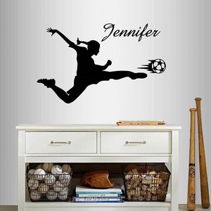 In-Style Decals Wall Vinyl Decal Home Decor Art Sticker  Custom Name Girl Woman Soccer Player Kicking Ball Sports Removable Mural Design 971