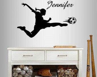 In-Style Decals Wall Vinyl Decal Home Decor Art Sticker  Custom Name Girl Woman Soccer Player Kicking Ball Sports Removable Mural Design 971
