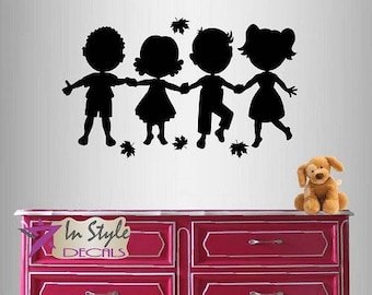 In-Style Decals Wall Vinyl Decal Home Decor Art Sticker Cute Little Kids Silhouettes Holding Hands Nursery Bedroom Play Room Design 1641