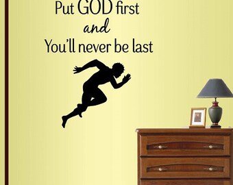 In-Style Decals Wall Vinyl Decal Home Decor Sticker Put God First and You Never Be Last Phrase Quote Sprinter Runner Man Sports Design 220