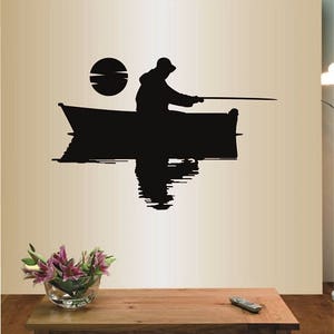 In-Style Decals Wall Vinyl Decal Home Decor Art Sticker Fishermen in a Boat Fish Fishing Man Boy Bedroom Wall Mural Stylish Design 1705