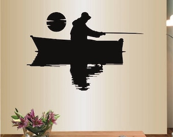 In-Style Decals Wall Vinyl Decal Home Decor Art Sticker Fishermen in a Boat Fish Fishing Man Boy Bedroom Wall Mural Stylish Design 1705