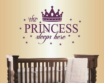 In-Style Decals Wall Vinyl Decal Home Decor Art Sticker Princess Sleeps Here Phrase Crown Stars Baby Girl Nursery Room Removable Design 1659