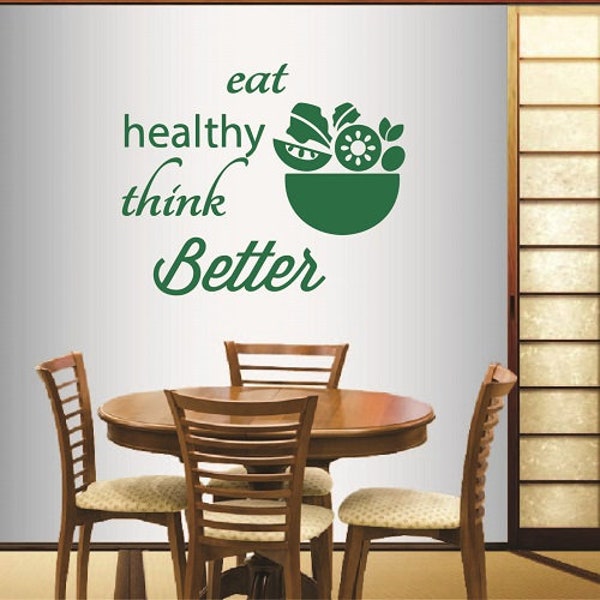 In-Style Decals Wall Vinyl Decal Home Decor Art Sticker Eat Healthy Think Better Quote Phrase Salad Fruit Vegetable Restaurant Design 581