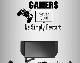 In-Style Decals Wall Vinyl Decal Home Decor Art Sticker Gamers Never Quit! We Simply Restart Controller  Teen Computer Video Games Room 2541