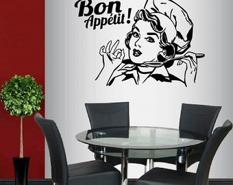 In-Style Decals Wall Vinyl Decal Home Decor Art Sticker Bon Appetit Phrase Cook Chef Woman Kitchen Café Restaurant Removable Design 401