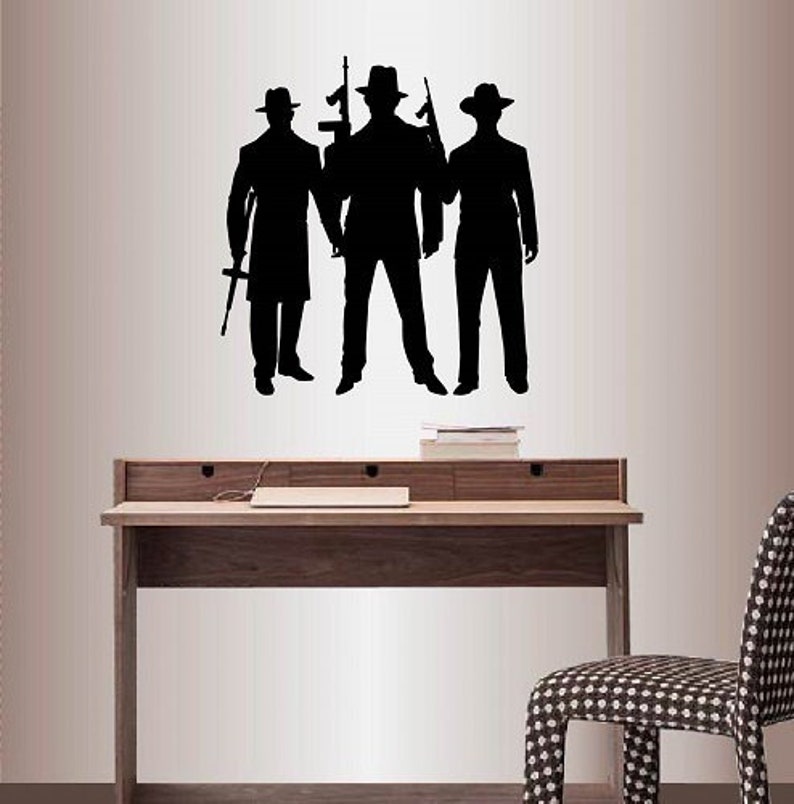 Wall Vinyl Decal Home Decor Art Sticker Mafia Gangsters with Machine Guns Silhouettes Room Removable Stylish Mural Design 161