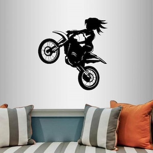 In-Style Decals Wall Vinyl Decal Home Decor Art Sticker Cartoon Girl Dirt Bike Riding Ramp Extreme Moto Sports Removable Mural Design 230
