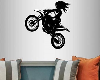 In-Style Decals Wall Vinyl Decal Home Decor Art Sticker Cartoon Girl Dirt Bike Riding Ramp Extreme Moto Sports Removable Mural Design 230