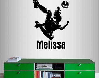 In-Style Decals Wall Vinyl Decal Home Decor Art Sticker Custom Name Girl Woman Player Soccer Sports Girls Room Removable Mural Design 2438