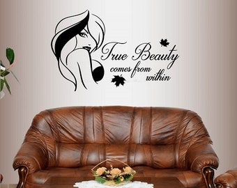 In-Style Decals Wall Vinyl Decal Home Decor Art Sticker True Beauty Comes From Within Quote Beautiful Girl Woman Room Removable Design 479