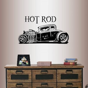 Naklejki ścienne w stylu In-Style Naklejka winylowa Wystrój domu Sztuka Naklejka Hot Rod Retro Stary samochód Kolekcja Vintage Garaż Chłopiec Dzieci Zdejmowany Mural Projekt 482