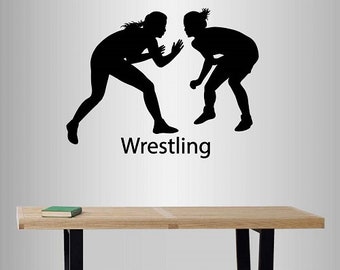 Calcomanías de vinilo para pared con estilo, decoración del hogar, combate de lucha grecorromana, chicas luchadoras, deportes, mural extraíble, diseño 1546