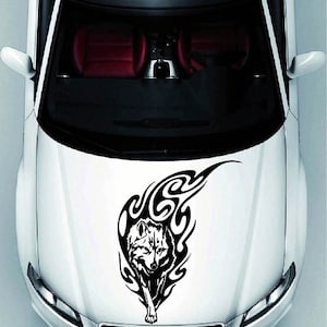 In-Style Decals Vehicle Auto Car Décor Vinyl Decal Art Sticker Walking Wolf Animal Tribal Flames Removable Stylish Design for Hood 1240
