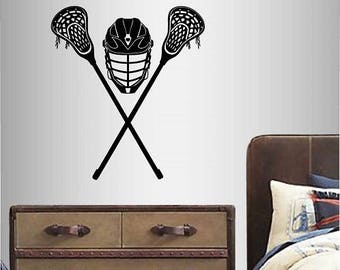 In-Style Decals Wall Vinyl Decal Home Decor Art Sticker Crossed Lacrosse Stick Helmet Sports Boy Man Kids Room Removable Stylish Design 1609