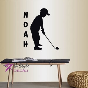 In-Style Decals Wall Vinyl Decal Home Decor Art Sticker Custom Name Boy Playing Golf Golfer Sports Kids Nursery Removable Mural Design 2323
