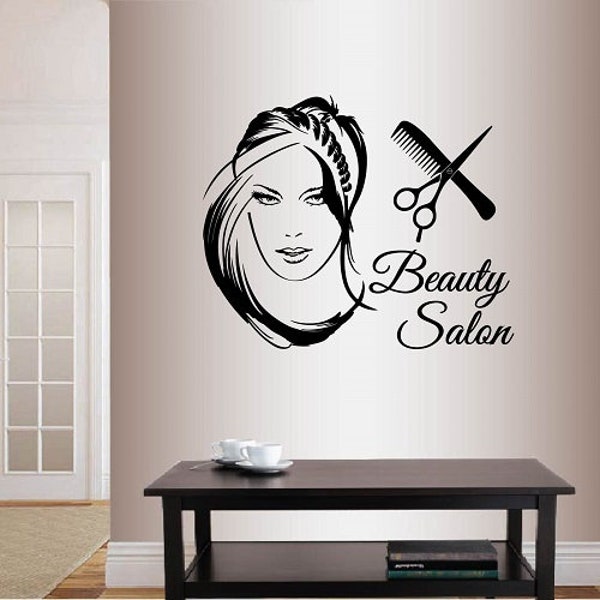 In-Style Decals Wall Vinyl Decal Home Decor Art Sticker Beauty Salon Logo Girl with Stylish Hair Scissors Haircut Hair Dresser Design 16