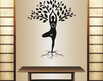 In-Style Decals Wall Vinyl Decal Home Decor Art Sticker Yoga Tree Pose Girl Woman Exercise Meditation Room Removable Mural Design  909