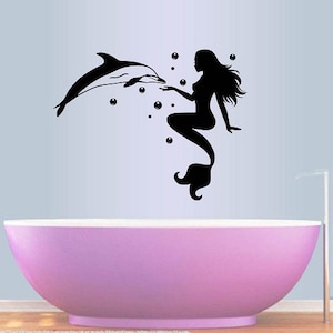 In-Style Decals Wall Vinyl Decal Home Decor Art Sticker Mermaid and Dolphin Girl Nymph Sea Bathroom Nursery Removable Mural Design 683