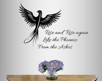 In-Style Decals Wall Vinyl Decal Art Sticker Rise Like The Phoenix From The Ashes Phrase Quote Phoenix Bird Removable Mural Design 723