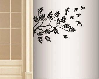 In-Style Stickers Wall Vinyl Decal Home Decor Art Sticker Oiseaux Volants Branche D'arbre Amovible Élégant Mural Design Unique pour N'importe Quelle Pièce 258