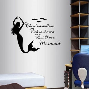 In-Style Decals Mermaid Quote Wall Vinyl Decal Home Decor Art Sticker There's a Million Fish in The Sea Girl Nursery Kids Mural Design 779