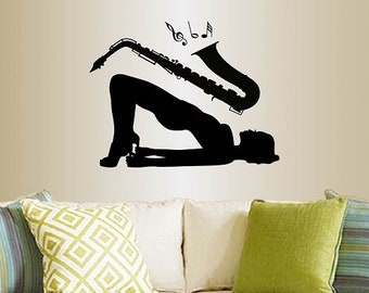 In-Style Decals Wall Vinyl Decal Home Decor Art Sticker Silhouette Sexy Girl Woman Model Saxophone Music Notes Mural Design 151