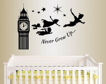 In-Style Calcomanías Vinilo de pared Calcomanía de decoración Art Sticker Never Grow Up Quote Lettering Nursery Kids Room Dormitorio Diseño de mural elegante 46