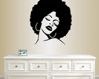 Naklejki ścienne w stylu In-Style Vinyl Decal Home Decor Art Sticker Piękna dziewczyna kobieta z włosami afro Salon fryzjerski Zdejmowany mural Design 1756