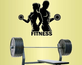 Naklejki ścienne w stylu In-Style Naklejka winylowa Wystrój domu Naklejka artystyczna Znak fitness Mężczyzna Kobieta Ćwiczenia z hantlami Siłownia Zdejmowany Stylowy projekt muralu 810