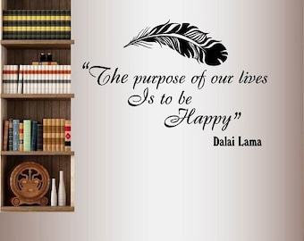 In-Style Decals Wall Vinyl Decal Art Sticker The Purpose Of Our Lives is To Be Happy Dalai Lama Quote Lettering Feather Yoga Design 286