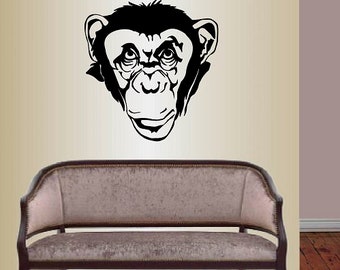 Calcomanías de vinilo para pared con estilo, decoración del hogar, arte, cabeza de chimpancé, animal salvaje, mono, simio, diseño mural extraíble, habitación infantil, 35