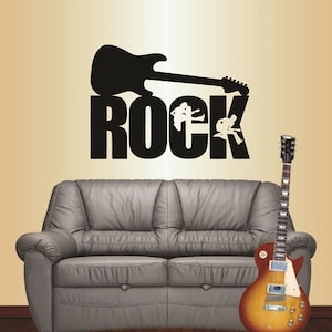 Calcomanías de vinilo para pared con estilo, calcomanía artística, música rock, guitarra eléctrica, banda de rock, guitarra eléctrica, mural extraíble, diseño único 109