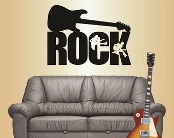 Calcomanías de vinilo para pared con estilo, calcomanía artística, música rock, guitarra eléctrica, banda de rock, guitarra eléctrica, mural extraíble, diseño único 109