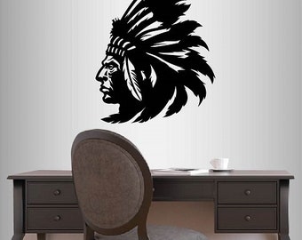 In-Style Decals Wall Vinyl Decal Home Decor Art Sticker Indian Man Native American with Head Dress Chief Removable Stylish Mural Design 445