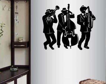 In-stijl stickers muur vinyl decal art sticker jazz band muzikanten jazz muziek muziekinstrumenten woonkamer verwisselbare muurschildering ontwerp 104