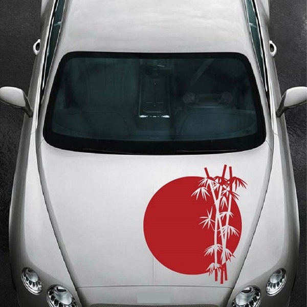 In-Style Decals Vehicle Auto Car Décor Vinyl Decal Art Sticker Rising Sun and Bamboo Tree Removable Design for Hood 1059