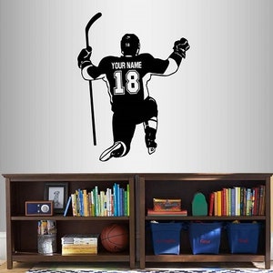 In-Style Decals Wall Vinyl Decal Home Decor Art Sticker Hockey Player Ice Rink Sport Custom Name Boy Kids Room Removable Mural Design 2809