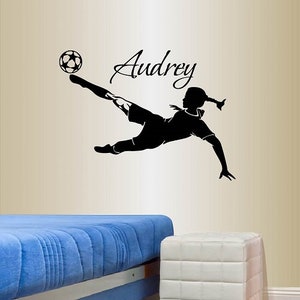 In-Style Decals Wall Vinyl Decal Home Decor Art Sticker Custom Name Girl Woman Player Soccer Sports Kids Room Removable Mural Design 821