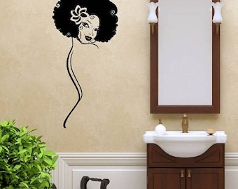 Naklejki ścienne w stylu winylowym Naklejka ścienna Wystrój domu Naklejka artystyczna Piękna seksowna dziewczyna kobieta dama z włosami afro Salon fryzjerski Projekt muralu 1510